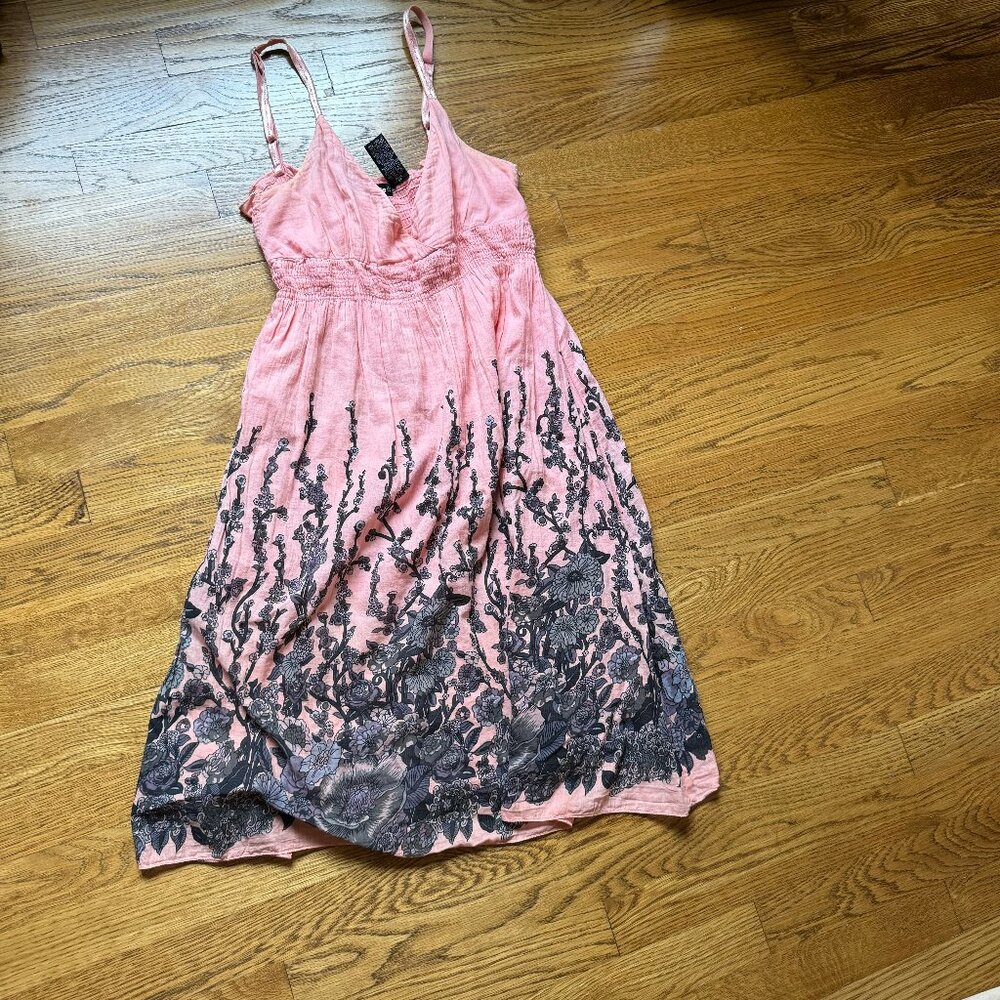 Pink Sundress with Black Flowers